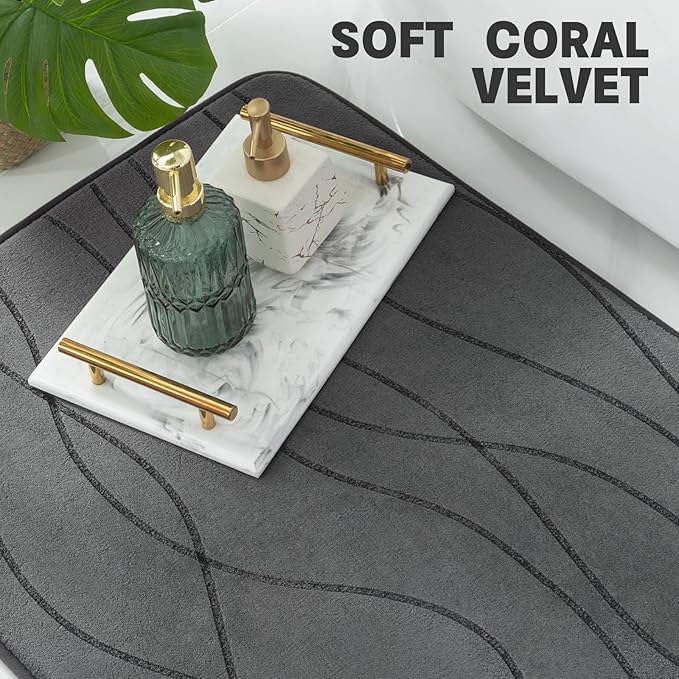 YIHOUSE Bathroom Rugs Set 5 Piece, Memory Foam Bath Mat Dark Grey