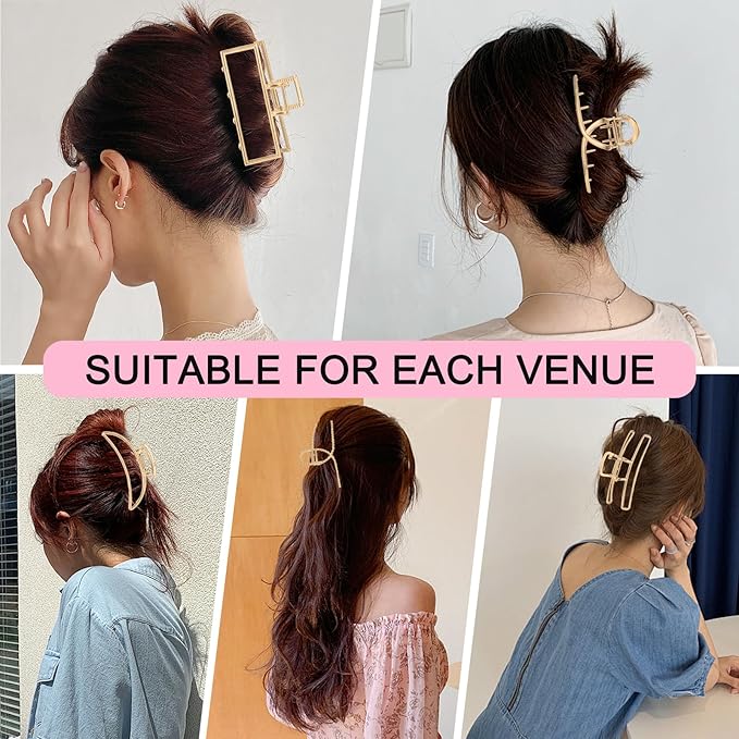 LUKACY 6 Pack Gold Metal Hair Clips - 4 Inch Large Jaw Clips for Women, Strong Hold Hair Claws for Thick or Thin Hair, Fashion Hair Accessories for Styling