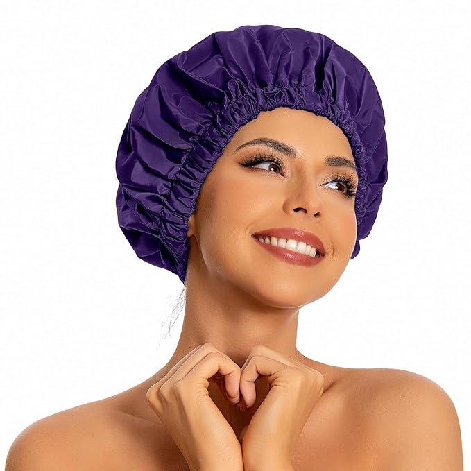 Edoneery Reusable Shower Caps for Women, Waterproof Long Hair Bonnet