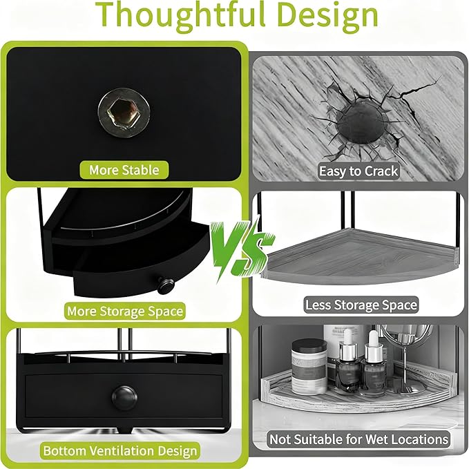 Aollewoiti 2-Tier Corner Bathroom Counter Organizer with Drawer, Black