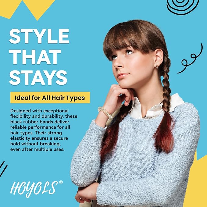 HOYOLS Black Elastic Hair Ties Rubber Bands Mini Polyband Soft Ponytail Holder for Teens Girls TPU Pack 1500