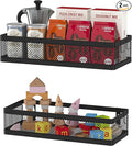 PUSDON Mesh Shower Caddy Wall Mount, Heavy Duty Adhesive Bathroom Shelf Organizer, Rustproof Floating Spice Rack for Kitchen Pantry, Holds 50 LBS, Multi-Purpose Storage Black-2 Packs (Netting)