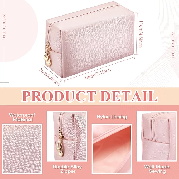 Kigeli Aesthetic Makeup Bags PU Leather Cosmetic Pouches Waterproof Plain Toiletry Bags Makeup Pouches Bulk for Women Party Gift Travel Storage Organizer(Rose Gold,7.1 x 2.8 x 4.3 in)