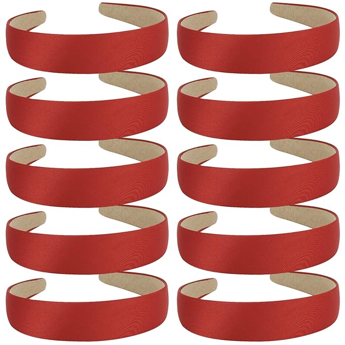 Wecoe 10 Pack Red Headband Women 1 Inch Wide Satin Headbands Non Slip Fashion Plain Head Bands Solid Hair Bands DIY Hair Accessories for Women Girls Diademas Para Mujer