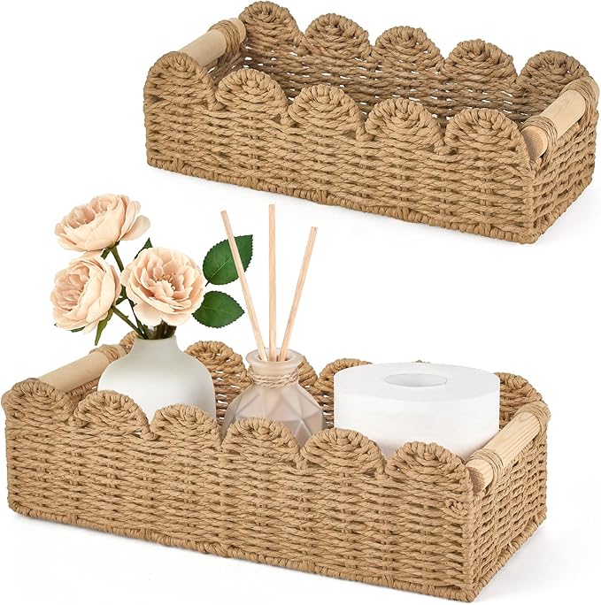 Dahey Toilet Paper Storage Basket 2 Pack Bathroom Scalloped Tank Basket