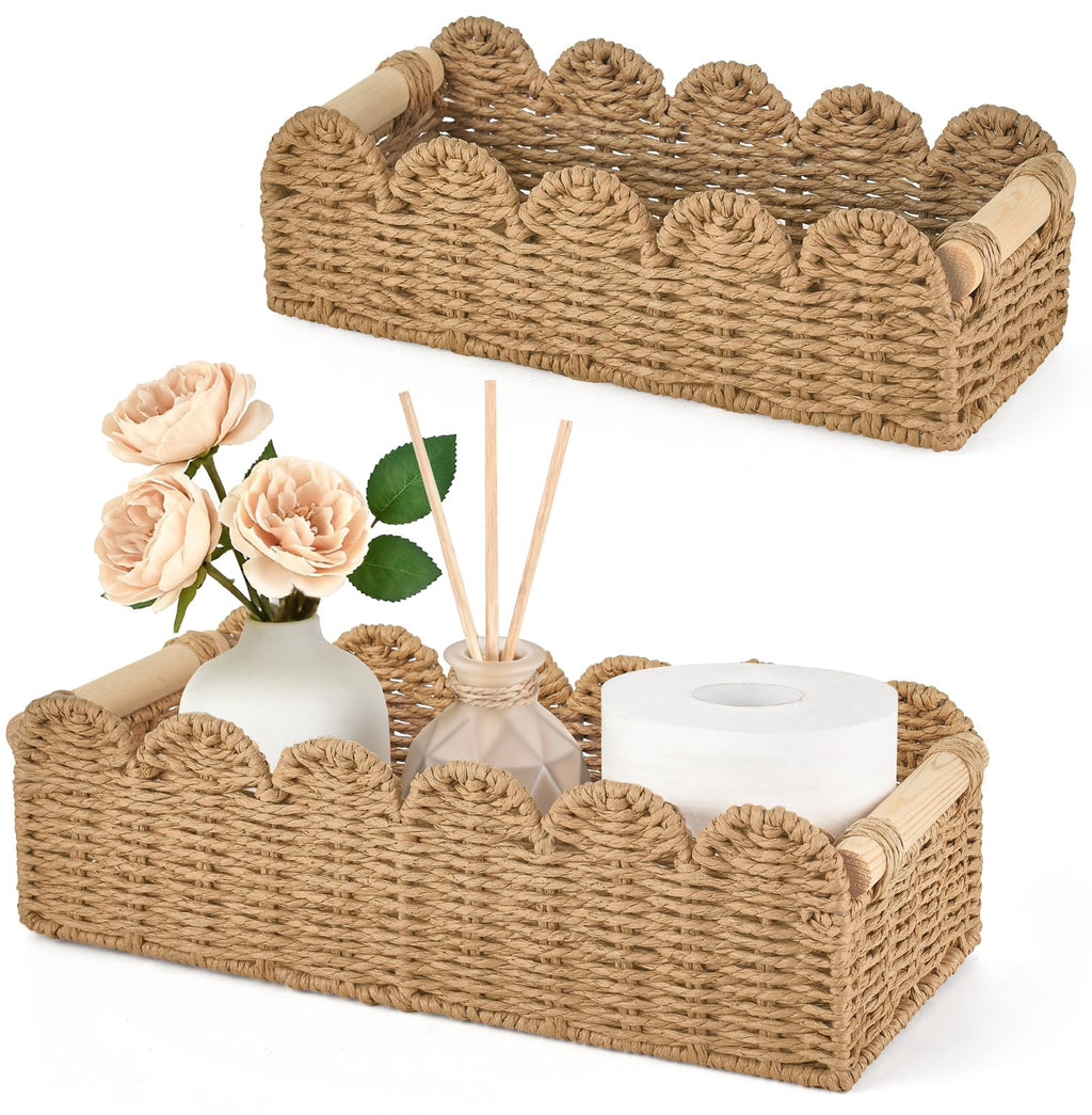 Dahey Toilet Paper Storage Basket 2 Pack Bathroom Scalloped Tank Basket