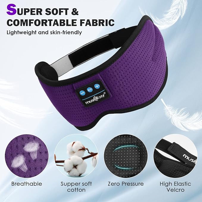 MUSICOZY Sleep Headphones, Bluetooth 5.4 Sleep Mask Headband Headphones Sleeping Eye Mask, Wireless Music Earbuds Earphones with HD Stereo Speakers for Side Sleepers, Cool Gadgets Unique Gift
