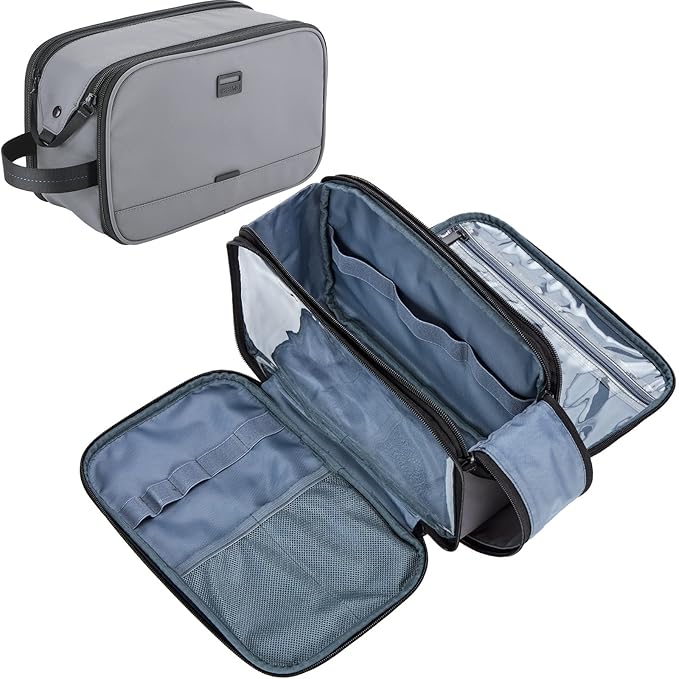 ZEEMO Trevel Toiletry Bag for Men, Full Open Dopp Kit with Dual Compartment