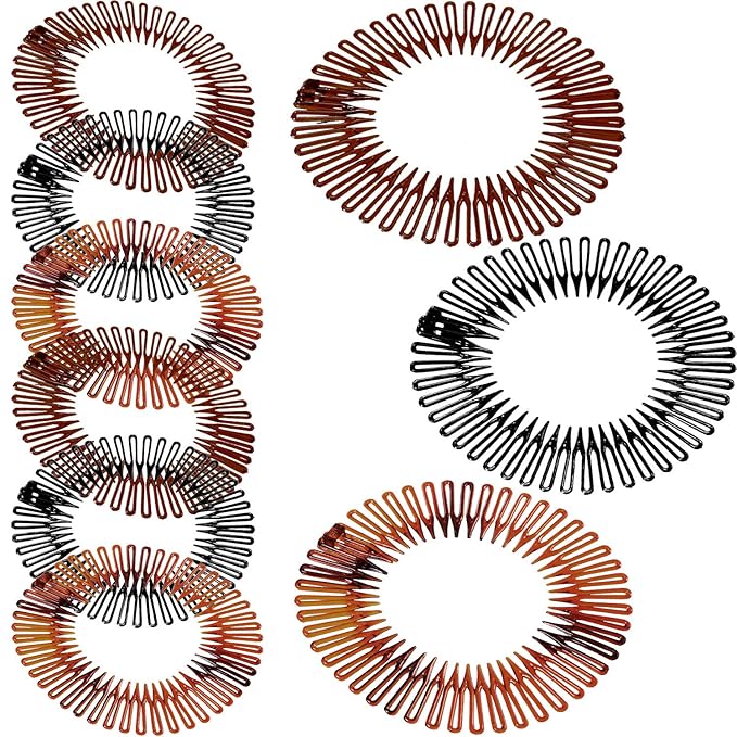 Shappy 9 Pieces Full Circular Stretch Comb Flexible Plastic Circle Comb Stretch Hair Headband Hairband Holder for Women Girls, 3 Colors(Black, Coffee, Tortoise Shell)