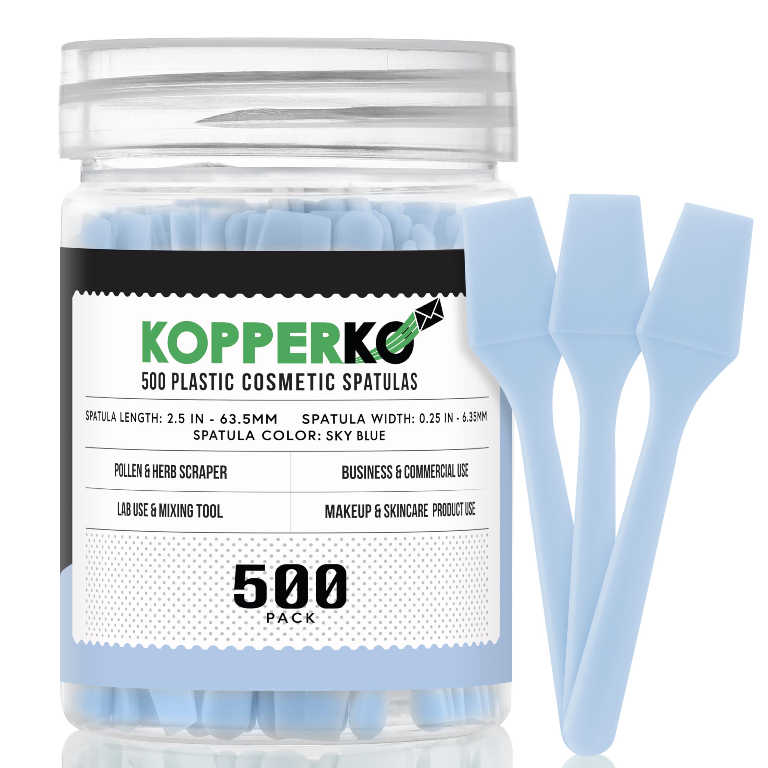 Kopperko Mini Skincare Spatula (2.5", 500 Pack) - Small Makeup Scoop Spatula for Skincare, Creams, & Crafts | Face Cream Applicator for Mixing, Cosmetic, Face Mask | Skin Care Applicator | Sky Blue