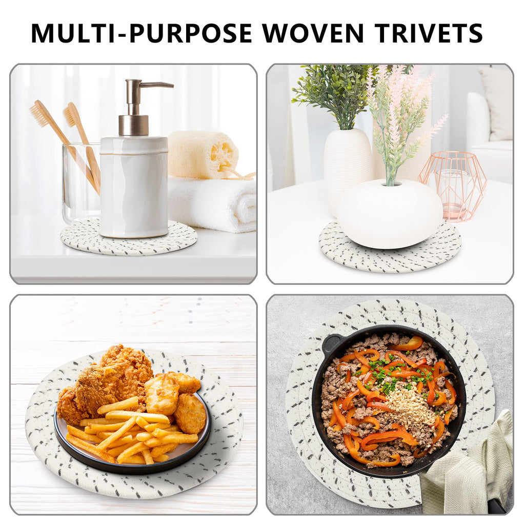 Coga Trivets for Hot Dishes, 5 Pack 7 Inch Cotton Hot Pads for Kitchen with Storage Basket, Round Pot Holders for Kitchen, Heat Resistant Mats for Countertop, Pots and Pans, Farmhouse Decor, Mix Grey