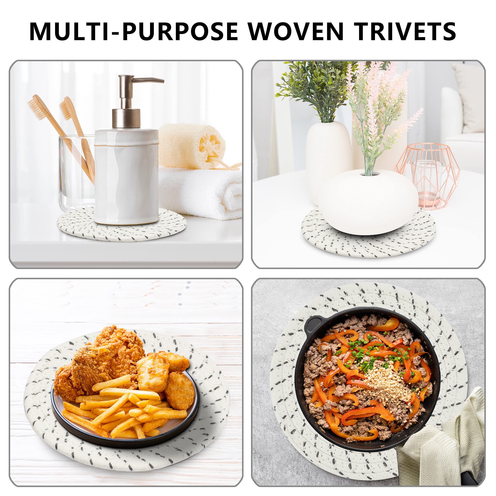 Coga Trivets for Hot Dishes, 5 Pack 7 Inch Cotton Hot Pads for Kitchen with Storage Basket, Round Pot Holders for Kitchen, Heat Resistant Mats for Countertop, Pots and Pans, Farmhouse Decor, Mix Grey