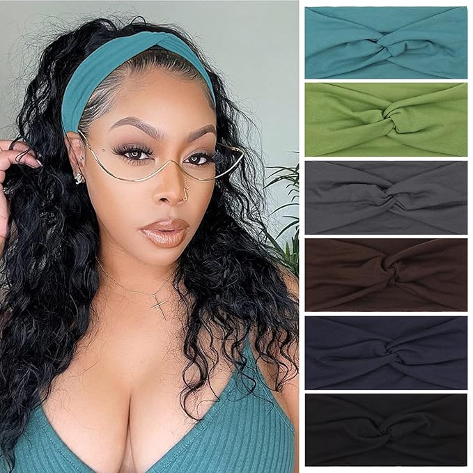 XTREND 6 Pcs Headbands for Women, Twisted Cross Elastic Head Bands Yoga Workout Non-Slip Sweat Soft Solid Color Simple Versatile Hair Accessory Hairbands