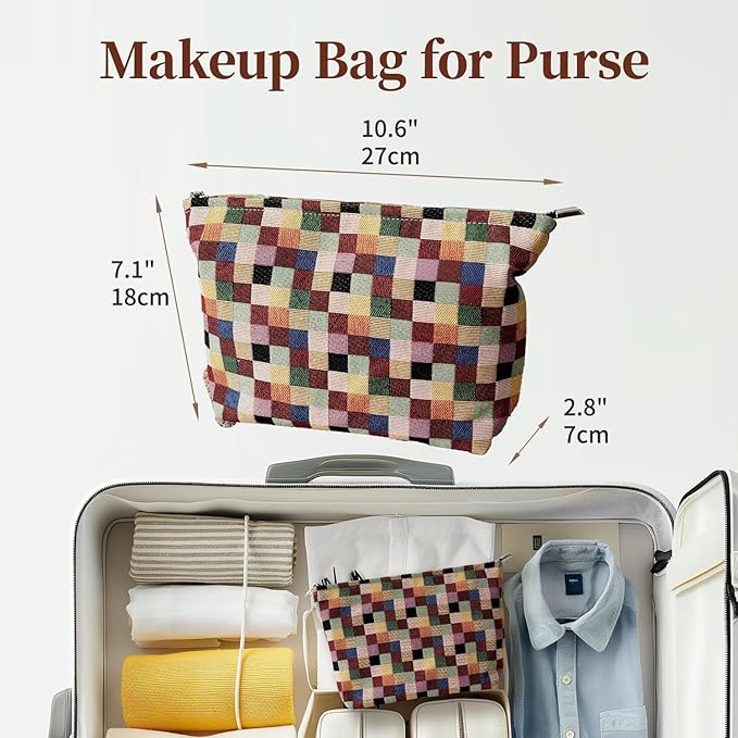 itgowisa Colorful Checkered Makeup Bag, Travel Makeup Pouch Purse Organizer