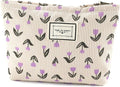 URSKYTOUS Flower Makeup Bag Travel Large Cosmetic Bag for Women Cute Makeup Pouch Zipper Cosmetic Pouch for Purse Corduroy Aesthetic Purple Floral Skincare Organizer Bag Portable Toiletry Bag