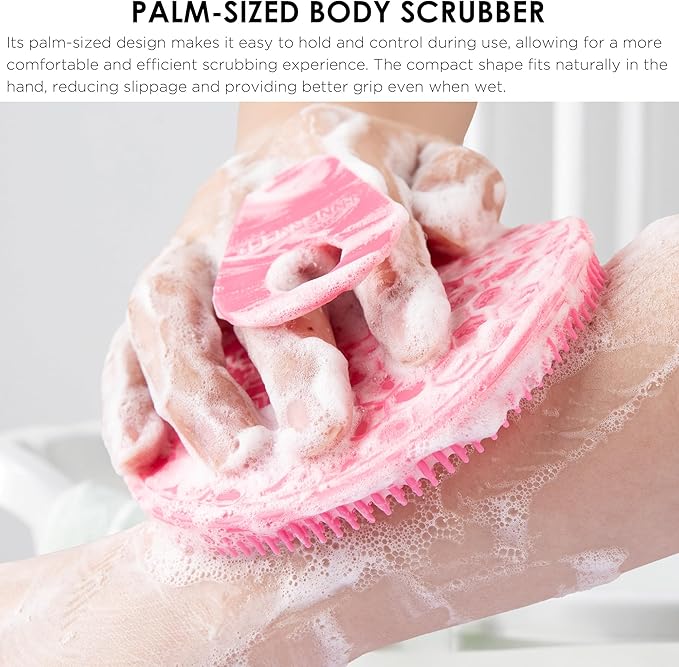 Hygienic Body Cleansing Scrubber with Exfoliating Net Sponge Case, Pink