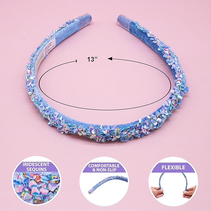 FROG SAC 4 Thin Headbands for Girls - Sequin Headband Set for Kids, Sprinkle Hair Bands for Children, Cute Sparkly Glitter Girl Non Slip Headband, Toddler Hair Accessories (Multicolor Sequin, Kids)