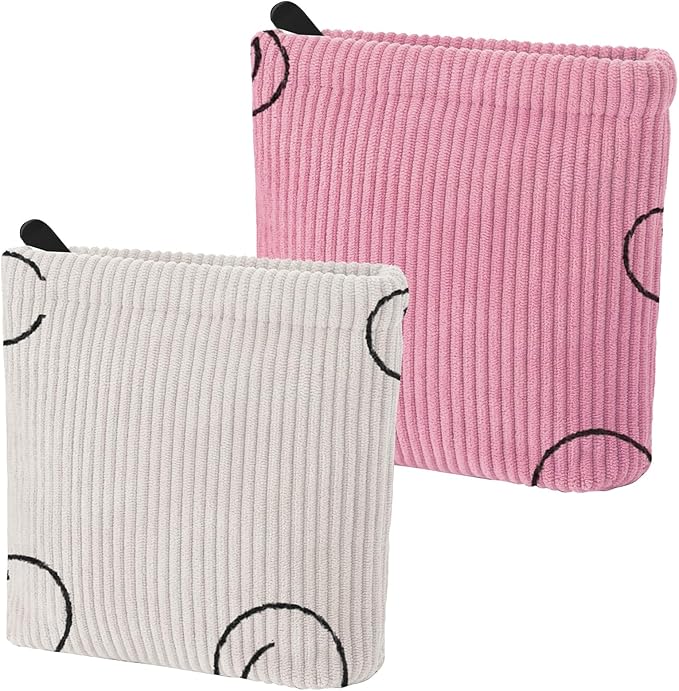 Teircno 2 PCS Corduroy Period Bag for women, Cute Sanitary Napkin Storage Bag Portable Period Pouch with Zipper, Sanitary Pads Bag Tampons Holder for Purse First Period
