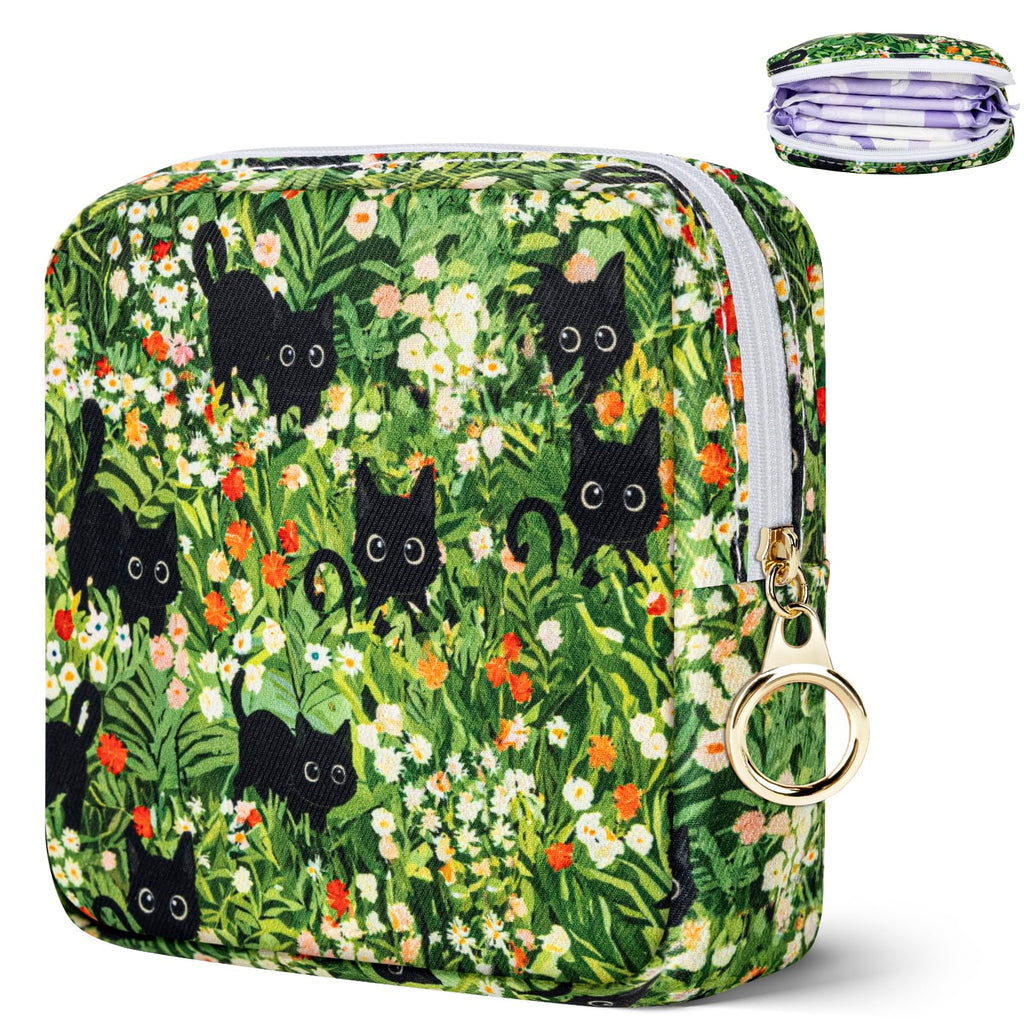 Likesing Tampon Holder for Purse, Canvas Period Bag Pouch-Kitten Grass