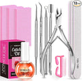 MORGLES Cuticle Remover Kit, 100/180 Nail File and Nail Buffer Blocks, 1 Pcs Rose Cuticle Oil and Professional Pedicure Manicure Tools, Nipper Cutter for Fingernails and Toenails