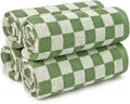 Wash Cloths Checkered 4 Pack (Green) - Cotton Washcloths for Face Body