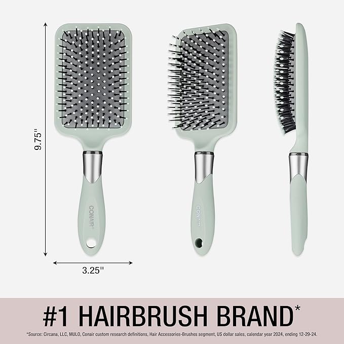 Conair Velvet Touch Paddle Cushion hair brush - Detangling hairbrush - curly or straight styles - men or women - detangler - features soft touch handle - Assorted Color