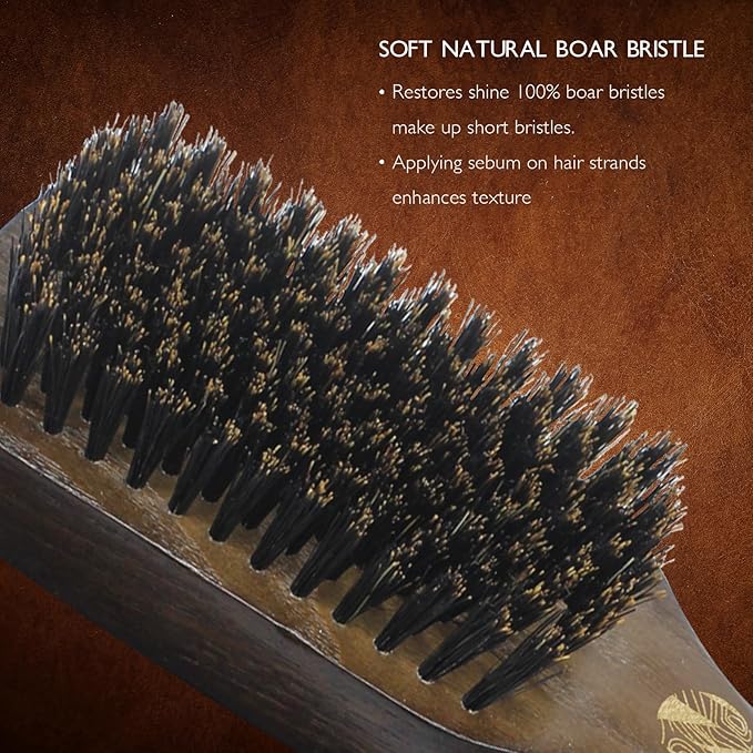 NORSEWOOD Boar Bristle Brush for Shine and Texture - Stiff Bristles for Medium Hair/Beards, Cleaning Brush Included