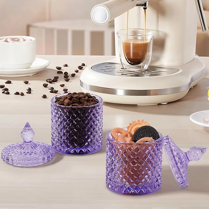rejomiik 2 Pack Qtip Holder Apothecary Jars with Lid, Thick Glass, Purple
