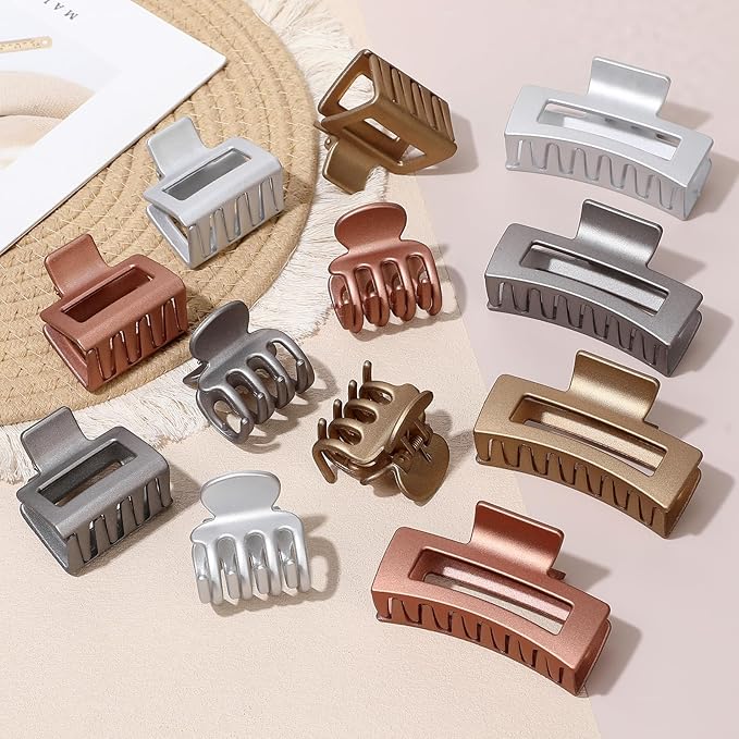 SMKSL 3 Styles Hair Clips for Women Small Medium Big Claw Clips for Thin Thick Hair 12 Pcs Hair Claw Clips Hair Clips Combination Hair Accessories for Women (Metallic Glitter)
