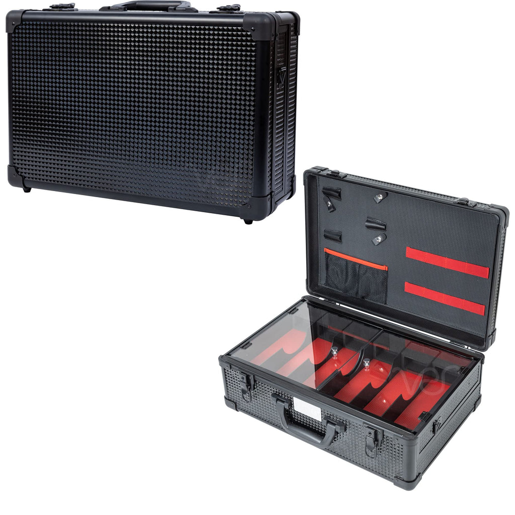 Ver Beauty Professional Barber Stylist secure Lock Attached Carrying Portable Travel Case Sliding Organizer Storage Clipper Trimmer Blade Shears Comb Display Tool Box, Black Ice Cube (VBK008X-152)