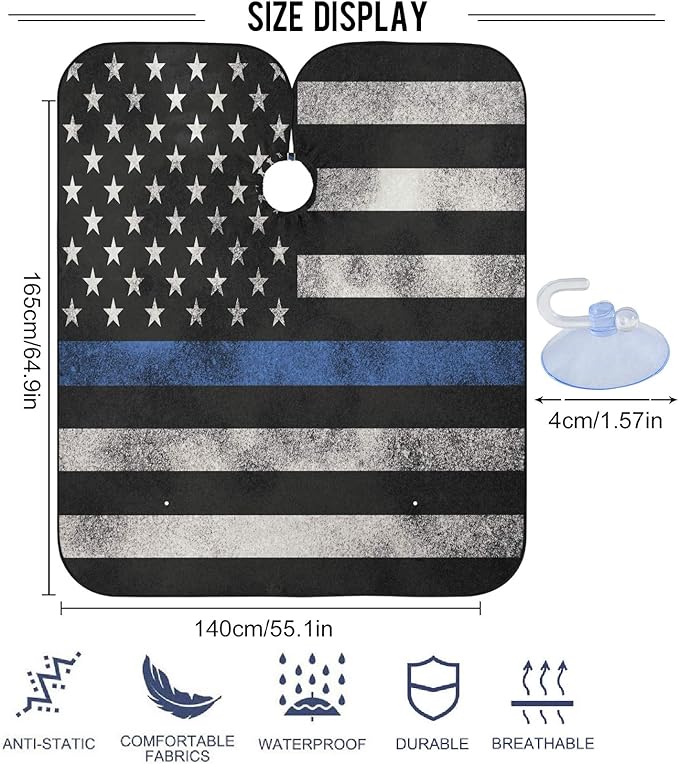 visesunny Barber Cape USA Flag Black White Blue Stripe Polyester Hair Cutting Salon Cape Apron Anti-Static Haircut Water-Resistant Shaving Cloth Beard Shaving Bib Hairdressing Cape