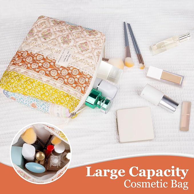 Gosect 2PC Makeup Bag Set, Cute Cosmetic Bag for Women Girls, Floral Coquette Aesthetic Toiletry Bag, Travel Make Up Organizer Bag (Color-Coded Floral)