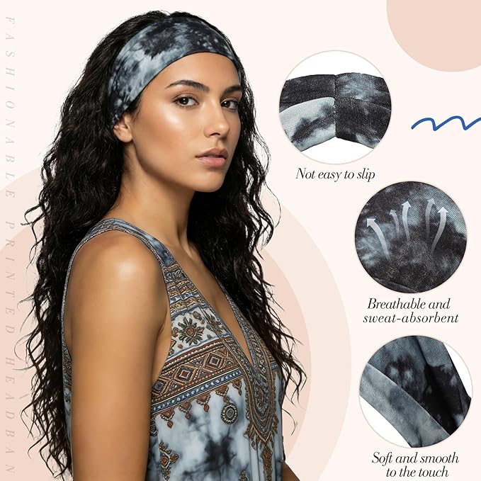 obeoby 8 Pack Tie Dye Headbands for Women, Boho Elastic Hair Bands