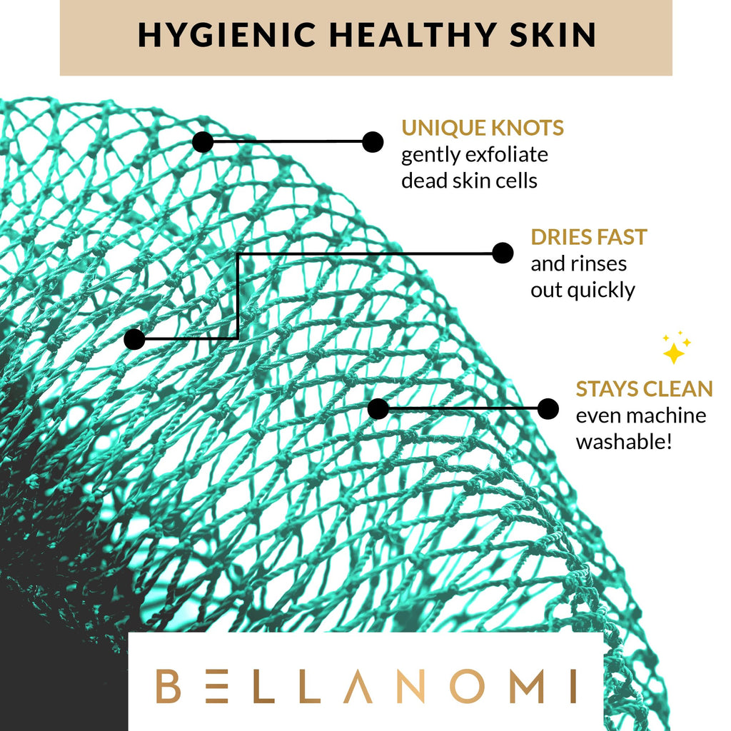BELLANOMI African Exfoliating Net Sponge, Authentic, Ethically sourced from Nigeria, 45 inches Long, Back Scrubber for Daily use (Seafoam)