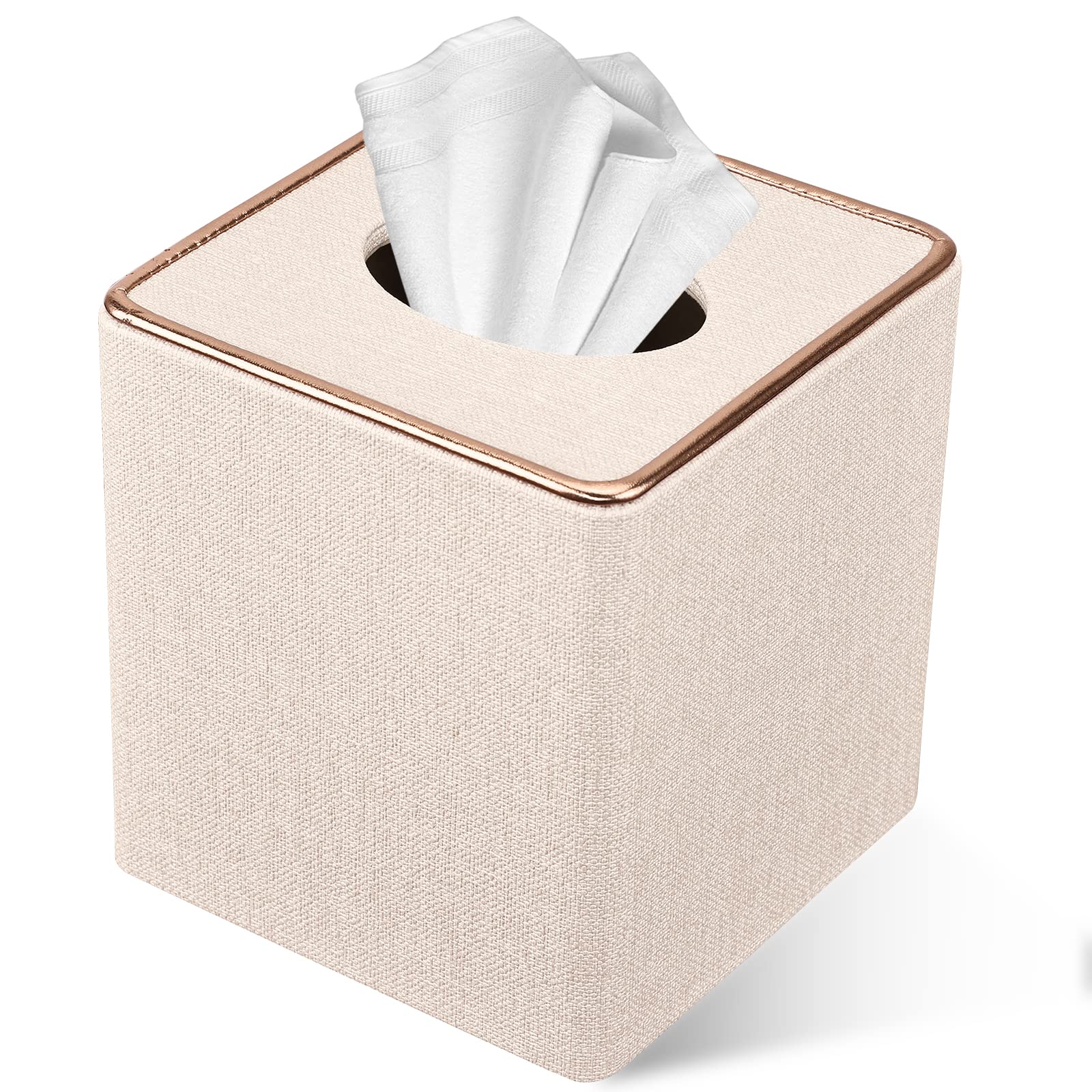 Tissue Box Cover, PU Leather Tissue Box Holder Square Box Covers for Home/Office/Car Decoration 5.3"X5.3"X5.8" - Beige