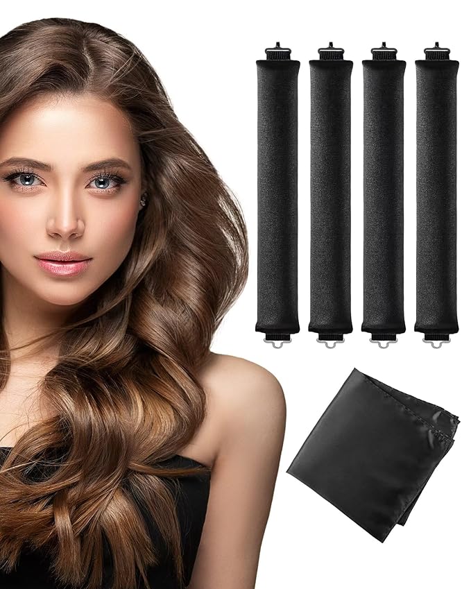 Seritant Heatless Curls Overnight with Satin Head Scarf, Velvet Hair Rollers for Blowout Look, No Heat Curling Rod for Long Thick Hair, Soft Sleep In Flexi Rods