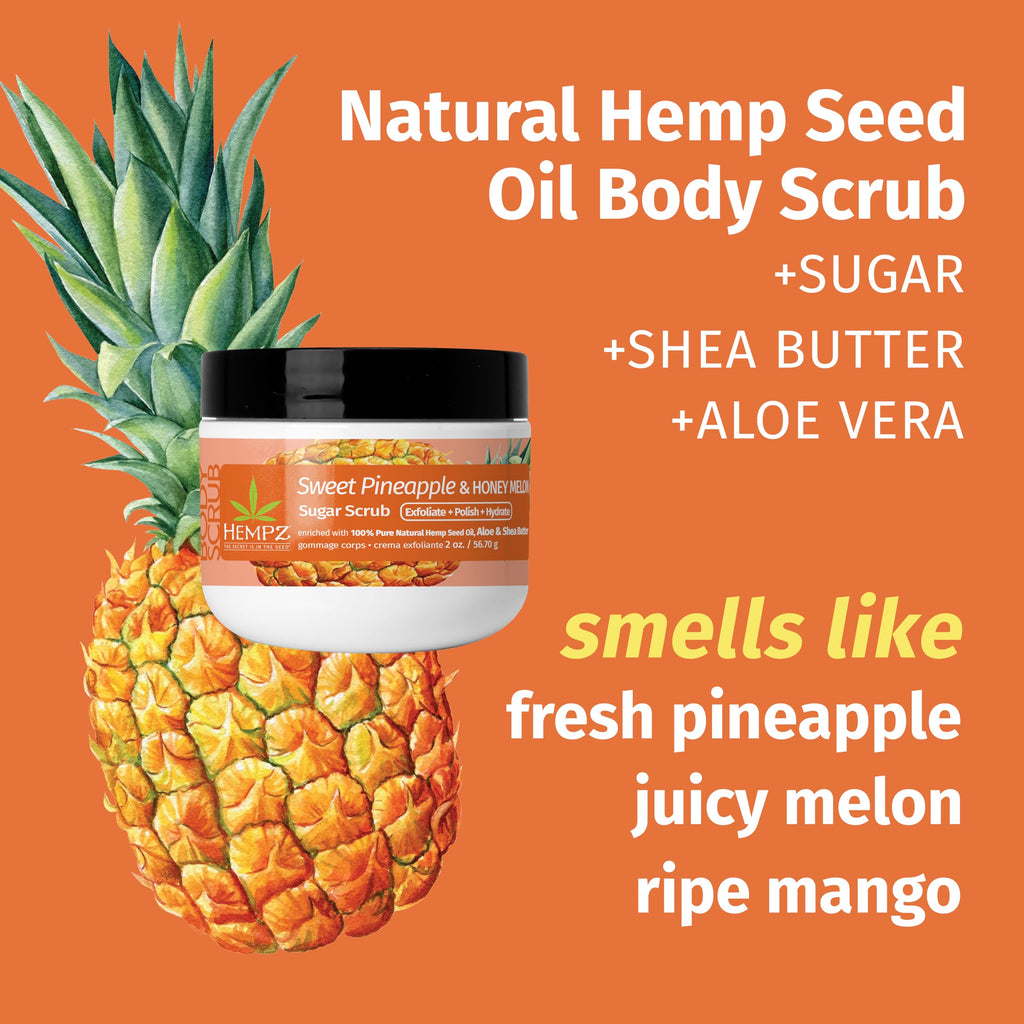 Hempz NEW Mini Sugar Body Scrub, Sweet Pineapple & Honey Melon, Travel Size, 2 oz.