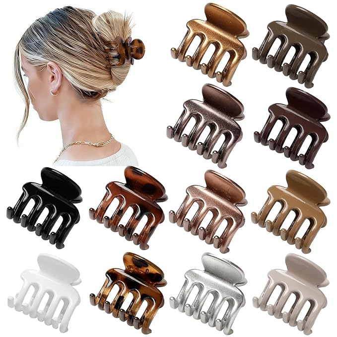Sisiaipu 12Pcs Hair Clips for Women 1.8 Inch Small Claw Clips for Thin Hair Medium Hair Claw Clips for Thick Hair Accessories for Women Girls (Gloss Regular)