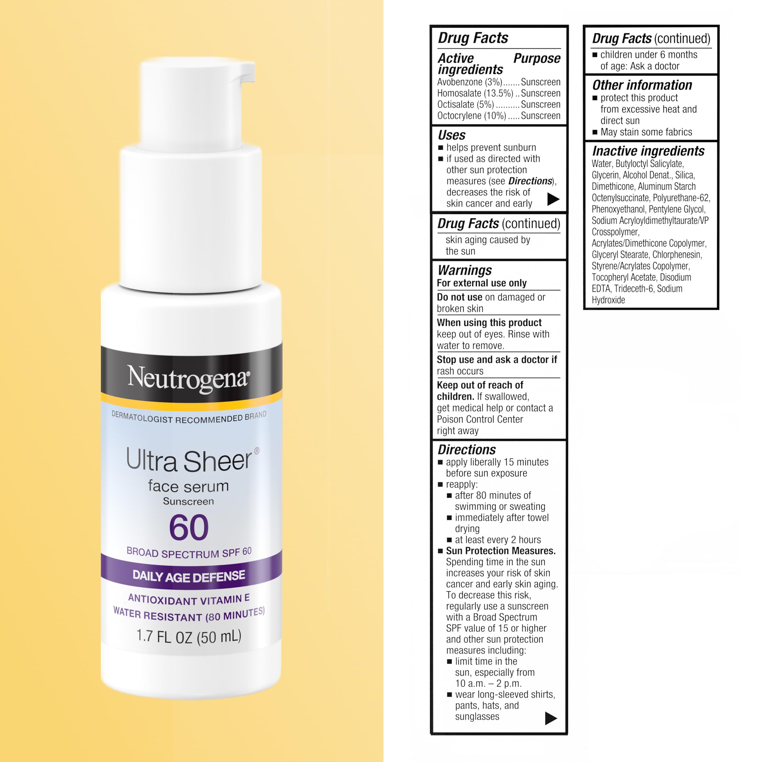 Neutrogena Ultra Sheer Sunscreen Serum SPF 60, Fragrance-Free, 1.7 fl. oz