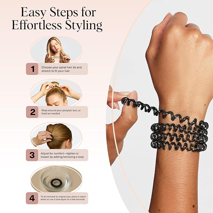 Kitsch Spiral Hair Ties for Women – Coiled Plastic Hair Ties No Damage, Ponytail Holders for Thick and Thin Hair – Creaseless and Dent-Free, Phone Cord Style - Brunette, 8 Pcs