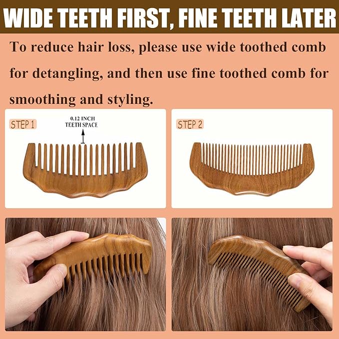 Moreinday 2 Pack Wooden Comb, Beard Comb for Men, Hair Combs for Women