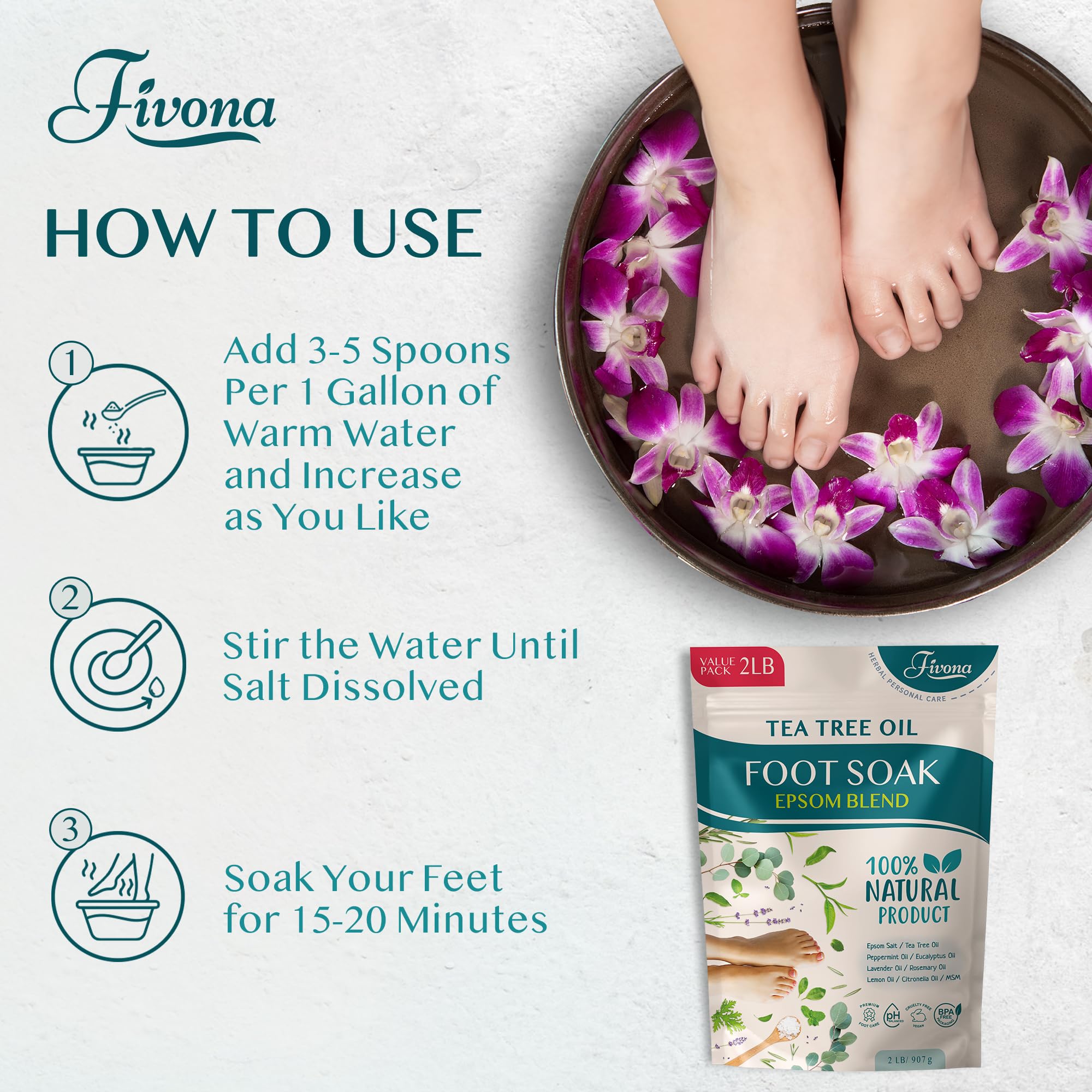 Foot Soak Epsom Salt with Tea Tree Oil 2 LB - Epsom Salt with Essential Oils for Healthy Toenails, Soothing Relief, Callus Softening - Pedicure Therapy for Soft, Rejuvenated Feet