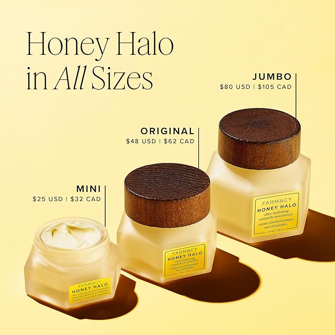 Farmacy Ceramide Face Moisturizer - Honey Halo Ultra Hydrating Facial Moisturizer with Buckwheat Honey + Ceramides - Helps Restore Barrier + Replenish Dryness - Plumping Skin Care for Dry Skin (9ml)