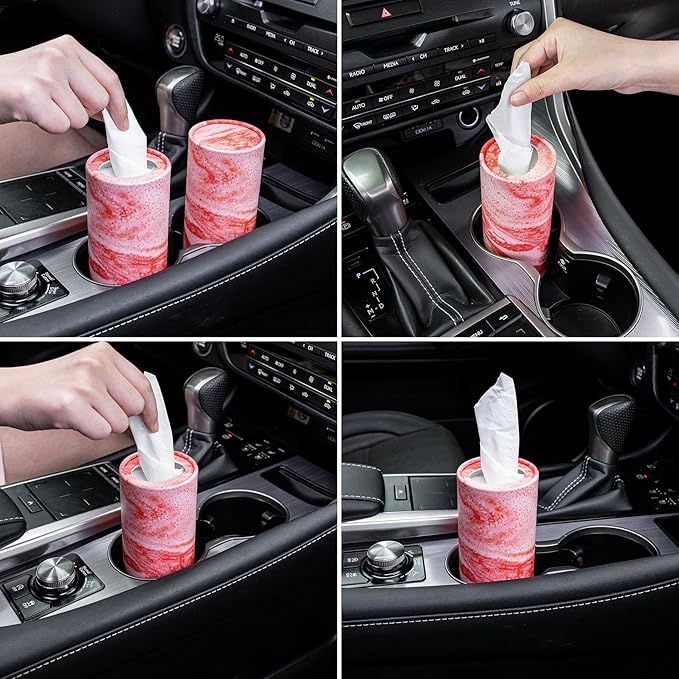 SINGARO Car Tissue Holder, 4 Pack Car Cup Holder Facial Tissues with Travel Tissue Bag, Quick and Convenient Flower Combination Car Tissue Box(4 Canisters/200 Tissues) Orange