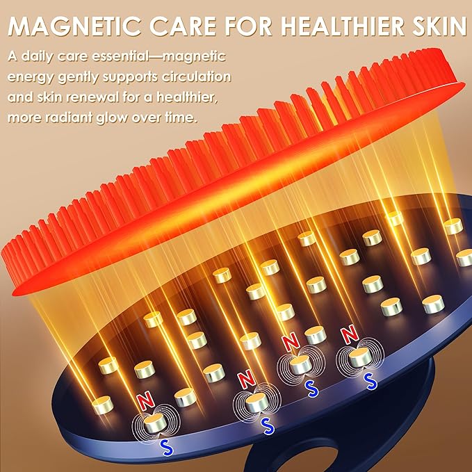 INNERNEED Magnetic Silicone Body Scrubber, Hygienic Shower Brush, Red