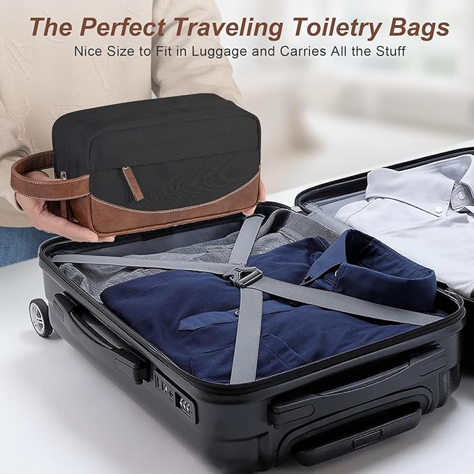 Ezday Travel Toiletry Bag for Men, Hanging Toiletry Organizer, Water Resistant Shaving Kit with Large Capacity for Travel Accessories (Black, Large)