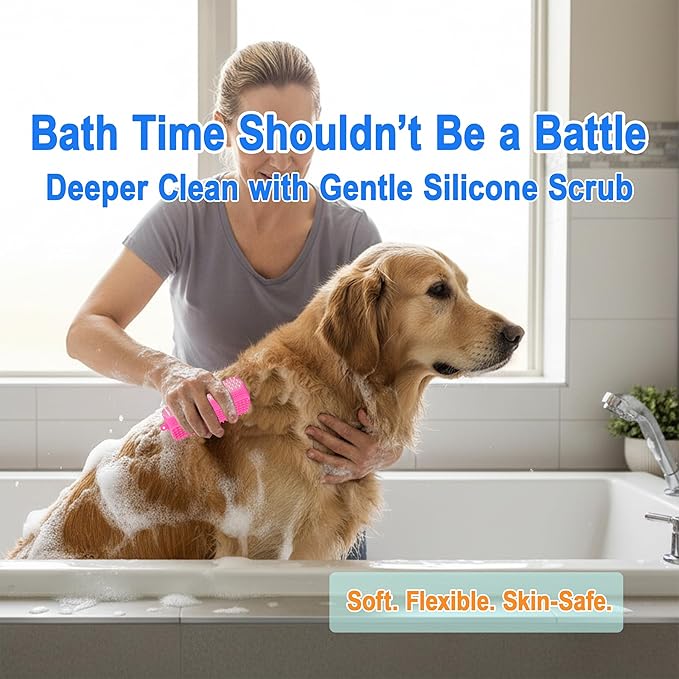 3-in-1 Triangular Dog Bath Brush for Dogs & Cats, Silicone Pet Grooming Brush with Deshedding Bristles, Massage Cones & Deep Cleaning Nubs, Green