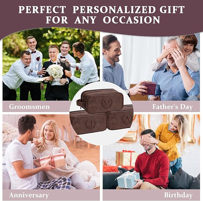 Janhavi Personalized Toiletry Bag for Men, Gifts for Boyfriend, Toiletry Bag For Shower Caddy,Personalized Initials & Wheat Mens Toiletry Travel Bag Travel Essentials for Men(Medium, Dark Brown, J)