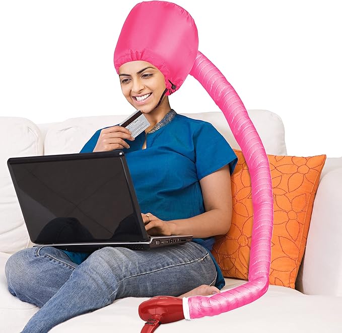 Portable Hair Dryer Bonnet Attachment Adjustable Hair Dryer Bonnet for Hair Styling, Hair Color, Hair Condition and More- Deep Pink