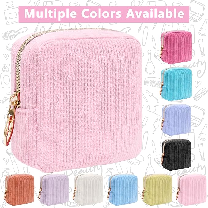 Period Bag for Girls, Corduroy Sanitary Napkin Storage Bag, Period Pouch & Tampon Holder, Feminine Care Organizer（Pink）